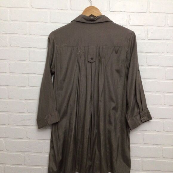 2/40$ CONTEMPORAINE pleated long blouse tunic maroon medium shinny 3/4 sleeves - Picture 8 of 16